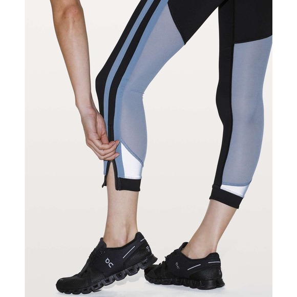Lululemon Leggings 4 Black Blue Zip The Line Crop High Rise Capri Workout - Picture 5 of 16